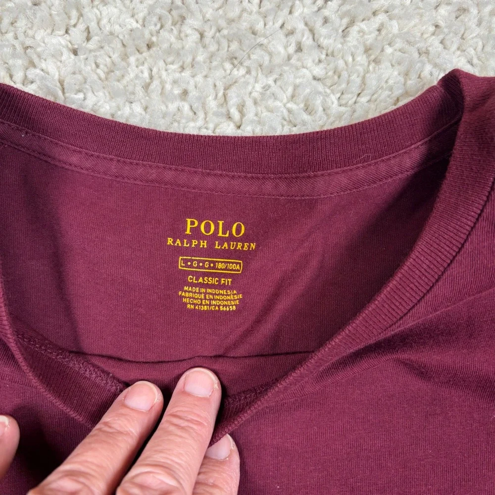 Polo Ralph Lauren Mens Burgundy Classic Fit Long Sleeve Polo Shirt L G‎